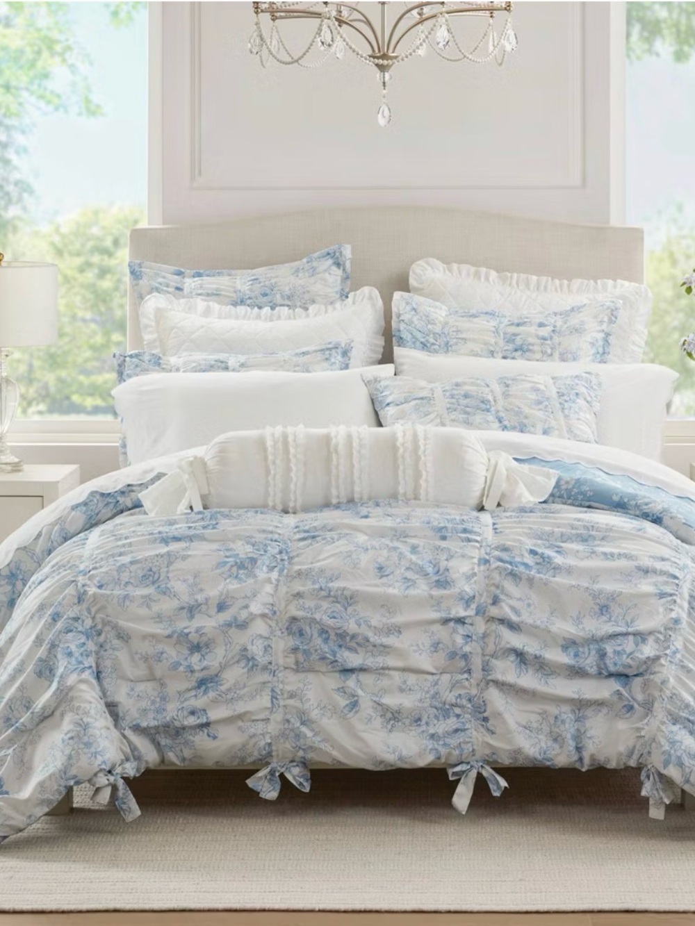 Coquette Armoire Collection Blue White Floral  Pillow Sham 26 by 26